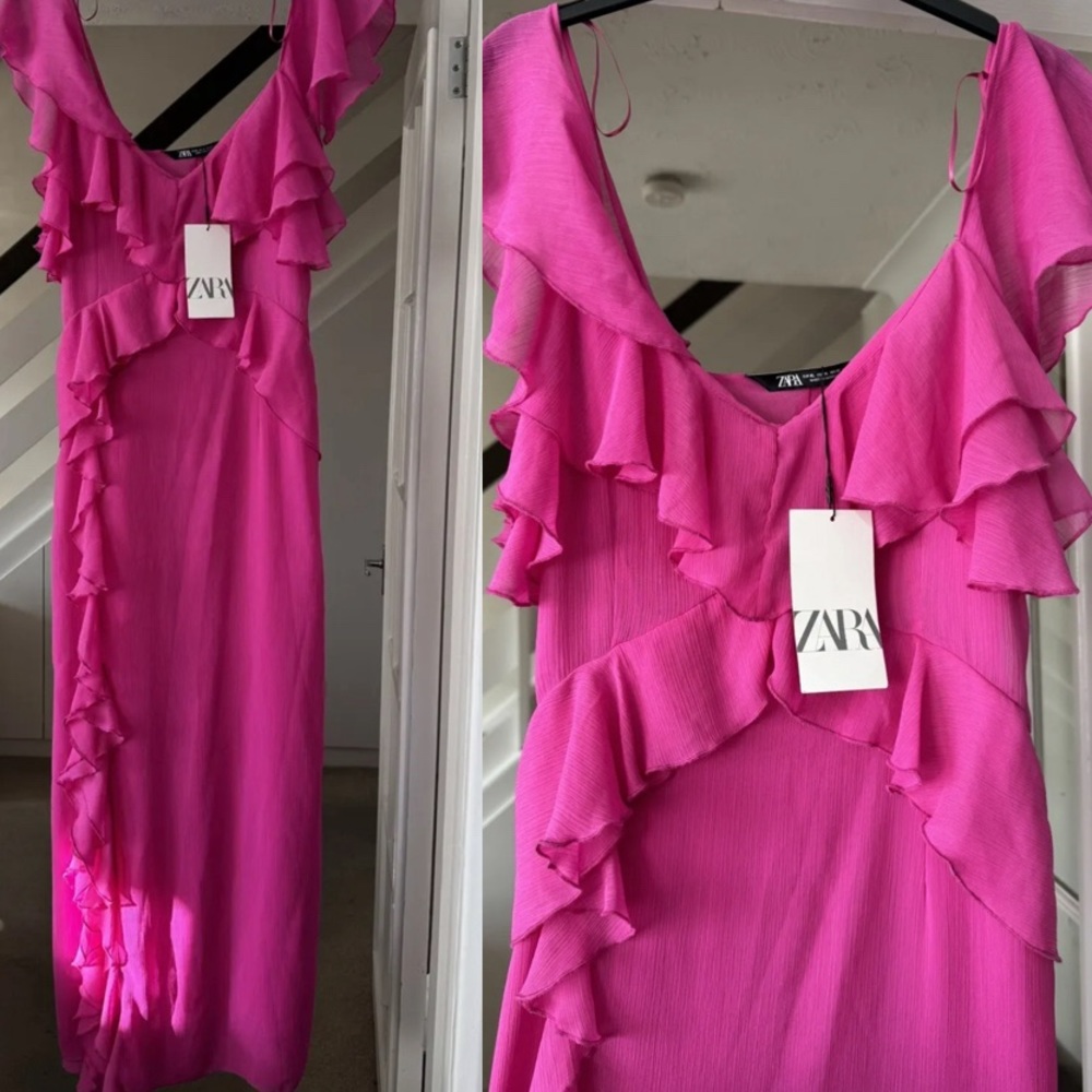 ZARA RUFFLED MIDI SLIP DRESS - Picture 10 of 15